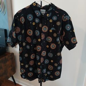 RVCA Men's Black Shirt with Colorful Burst Design